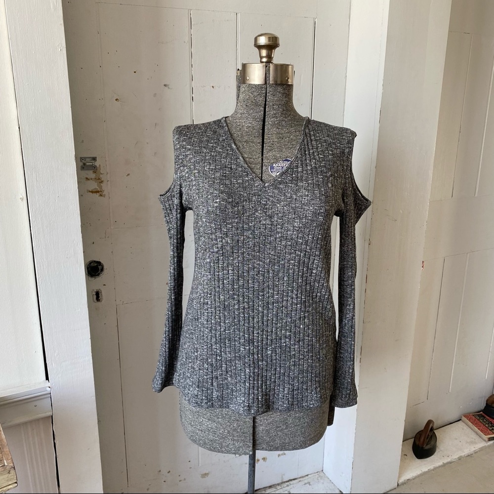 Kenneth Cole Ribbed Cold Shoulder Knit Sweater - Picture 3 of 13